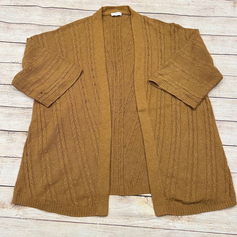 J.Jill Cable Knit Open Front Kimono Cardigan Sweater Camel Brown‎ Women's Medium